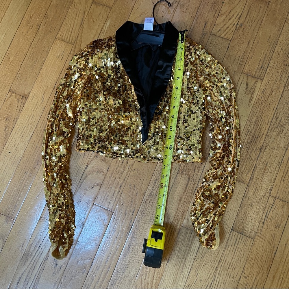 NWOT Balera Gold and Black Costume Halloween Dance Bolero Sequin Jacket Size L - Picture 5 of 8